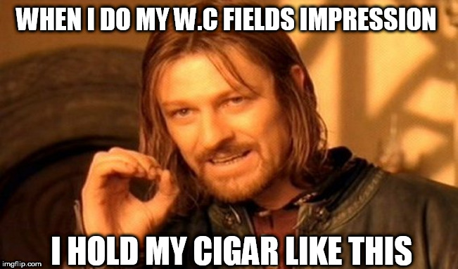 One Does Not Simply Meme | WHEN I DO MY W.C FIELDS IMPRESSION; I HOLD MY CIGAR LIKE THIS | image tagged in memes,one does not simply | made w/ Imgflip meme maker