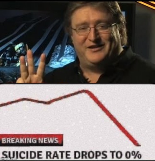 Gabe Newell 3 | image tagged in suicide rate drops to zero,half life 3,gabe newell | made w/ Imgflip meme maker