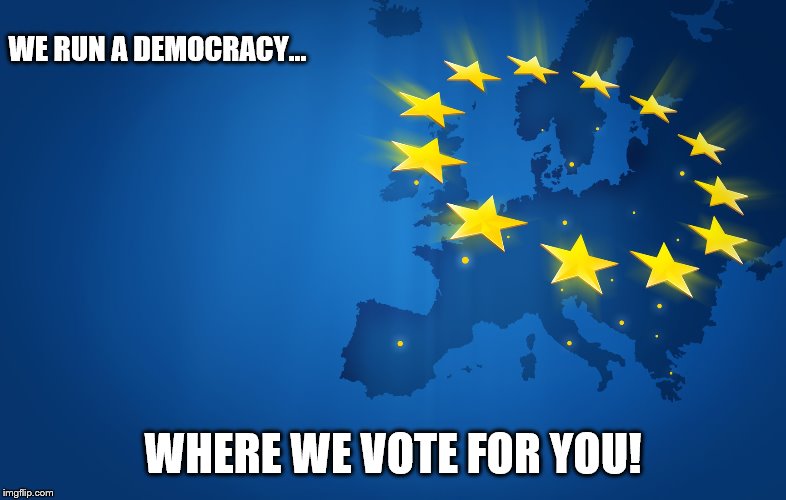 European Union | WE RUN A DEMOCRACY... WHERE WE VOTE FOR YOU! | image tagged in european union | made w/ Imgflip meme maker