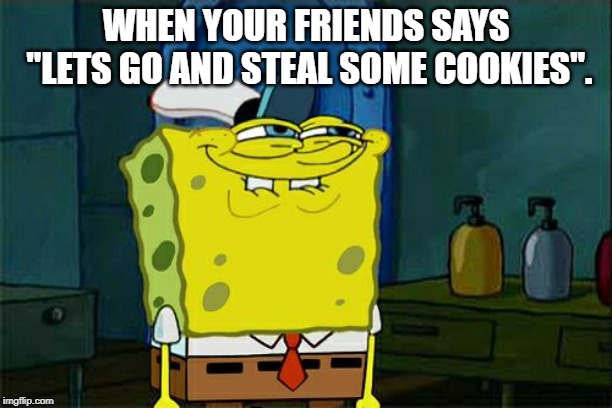 Don't You Squidward Meme | WHEN YOUR FRIENDS SAYS "LETS GO AND STEAL SOME COOKIES". | image tagged in memes,dont you squidward | made w/ Imgflip meme maker