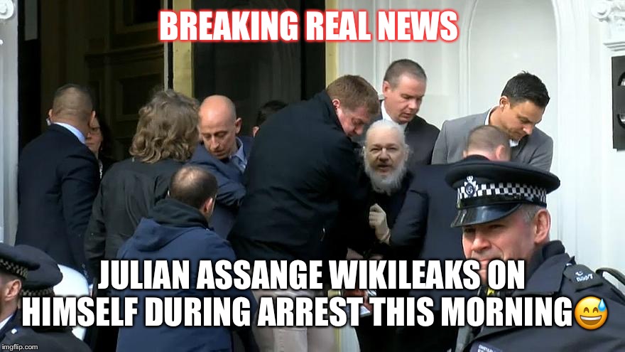 Julian Assange WikiLeak On Himself (Pissed Himself) | BREAKING REAL NEWS; JULIAN ASSANGE WIKILEAKS ON HIMSELF DURING ARREST THIS MORNING😅 | image tagged in julian assange,wikileaks,pissed himself,donald trump,lol,urine joke | made w/ Imgflip meme maker