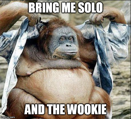 BRING ME SOLO; AND THE WOOKIE | image tagged in han solo,jabba the hutt,wookie | made w/ Imgflip meme maker