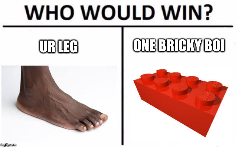 Who Would Win? | ONE BRICKY BOI; UR LEG | image tagged in memes,who would win | made w/ Imgflip meme maker