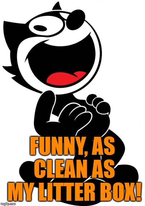 felix the cat | FUNNY, AS CLEAN AS MY LITTER BOX! | image tagged in felix the cat | made w/ Imgflip meme maker