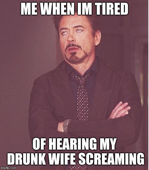 Face You Make Robert Downey Jr | ME WHEN IM TIRED; OF HEARING MY DRUNK WIFE SCREAMING | image tagged in memes,face you make robert downey jr | made w/ Imgflip meme maker