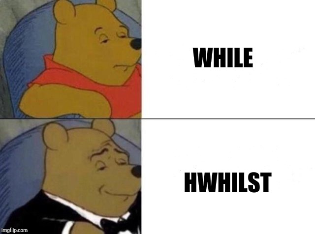 Tuxedo Winnie The Pooh Meme | WHILE; HWHILST | image tagged in tuxedo winnie the pooh | made w/ Imgflip meme maker