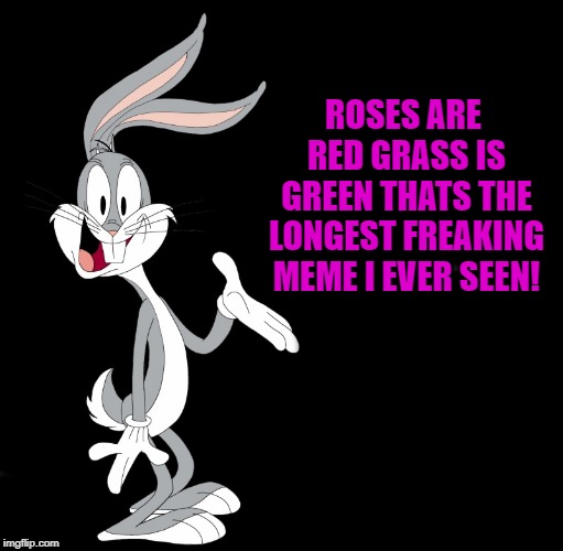 joke bunny | ROSES ARE RED GRASS IS GREEN THATS THE LONGEST FREAKING MEME I EVER SEEN! | image tagged in joke bunny | made w/ Imgflip meme maker