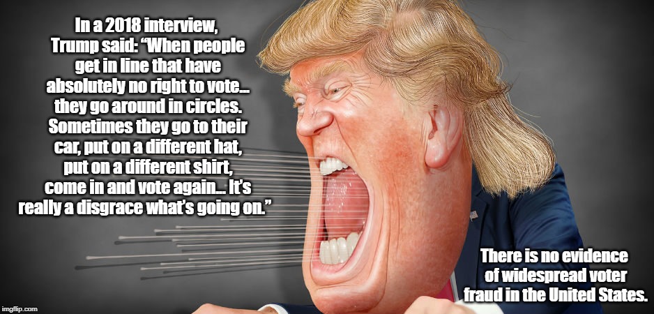 In a 2018 interview, Trump said: Ã¢â‚¬Å“When people get in line that have absolutely no right to vote... they go around in circles. Sometimes they | made w/ Imgflip meme maker