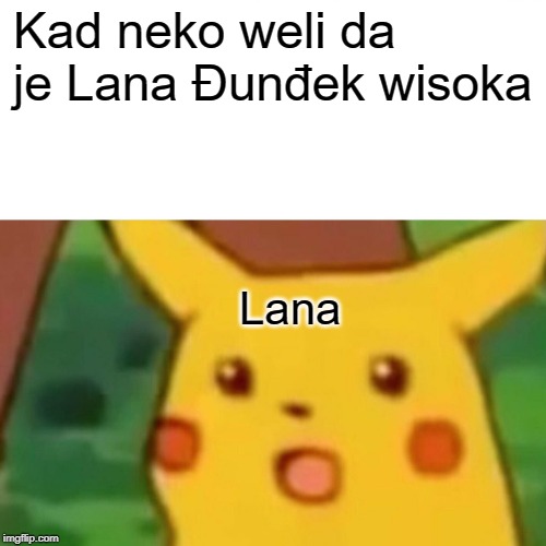 Surprised Pikachu Meme | Kad neko weli da je Lana Đunđek wisoka; Lana | image tagged in memes,surprised pikachu | made w/ Imgflip meme maker