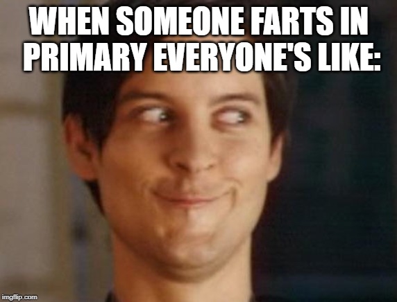 Spiderman Peter Parker | WHEN SOMEONE FARTS IN PRIMARY EVERYONE'S LIKE: | image tagged in memes,spiderman peter parker | made w/ Imgflip meme maker