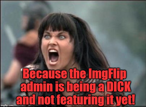Angry Xena | Because the ImgFlip admin is being a DICK and not featuring it yet! | image tagged in angry xena | made w/ Imgflip meme maker