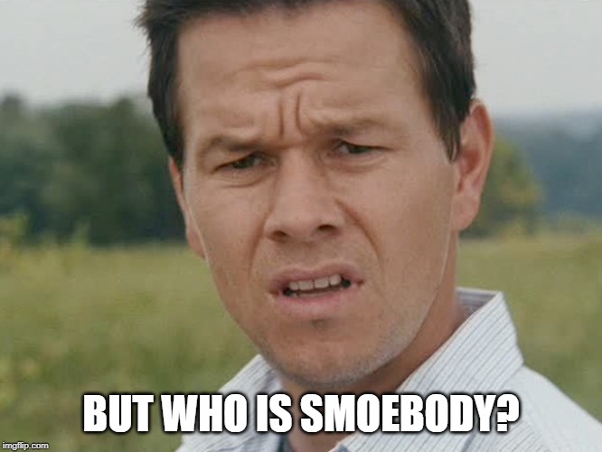 Huh  | BUT WHO IS SMOEBODY? | image tagged in huh | made w/ Imgflip meme maker