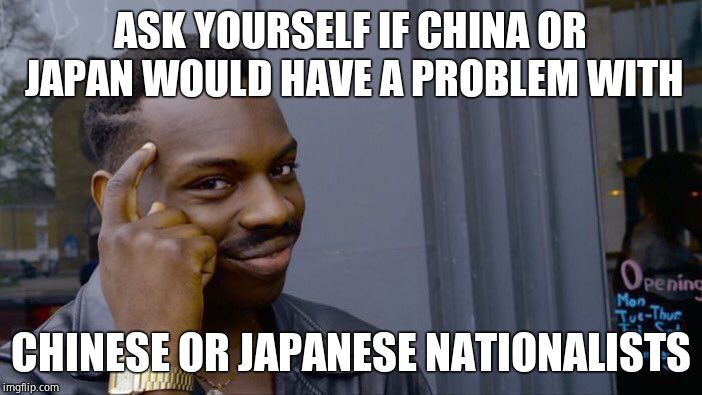 Roll Safe Think About It Meme | ASK YOURSELF IF CHINA OR JAPAN WOULD HAVE A PROBLEM WITH CHINESE OR JAPANESE NATIONALISTS | image tagged in memes,roll safe think about it | made w/ Imgflip meme maker