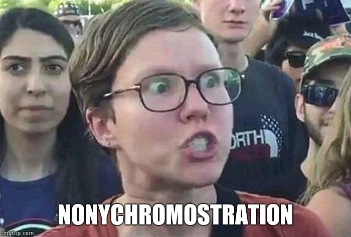 Triggered Liberal | NONYCHROMOSTRATION | image tagged in triggered liberal | made w/ Imgflip meme maker