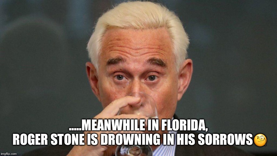 Roger Stone’s Sorrows | .....MEANWHILE IN FLORIDA, ROGER STONE IS DROWNING IN HIS SORROWS🧐 | image tagged in roger stone,meanwhile in florida,sorrows,indictment,heavy drinking | made w/ Imgflip meme maker