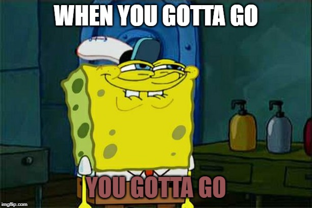 CowPiePants | WHEN YOU GOTTA GO; YOU GOTTA GO | image tagged in memes,dont you squidward | made w/ Imgflip meme maker
