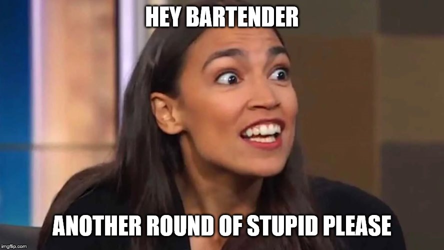Crazy AOC | HEY BARTENDER; ANOTHER ROUND OF STUPID PLEASE | image tagged in crazy aoc | made w/ Imgflip meme maker