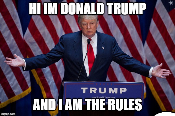 Donald Trump | HI IM DONALD TRUMP; AND I AM THE RULES | image tagged in donald trump | made w/ Imgflip meme maker