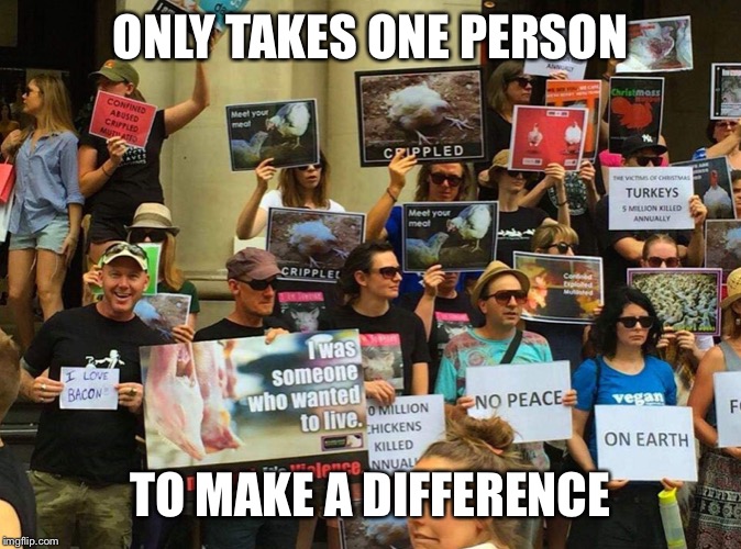 Bacon Lovers | ONLY TAKES ONE PERSON; TO MAKE A DIFFERENCE | image tagged in bacon | made w/ Imgflip meme maker