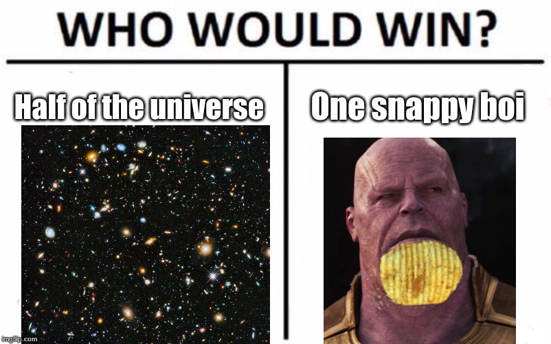 Who Would Win? Meme | Half of the universe; One snappy boi | image tagged in memes,who would win | made w/ Imgflip meme maker
