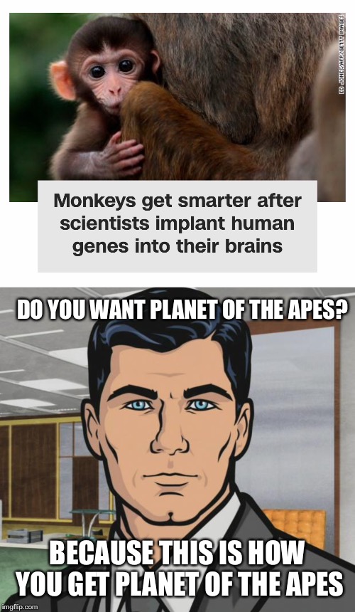 DO YOU WANT PLANET OF THE APES? BECAUSE THIS IS HOW YOU GET PLANET OF THE APES | image tagged in memes,archer,planet of the apes | made w/ Imgflip meme maker