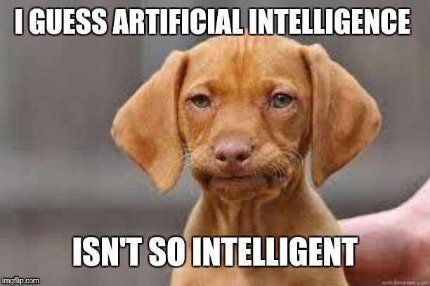 Disappointed Dog | I GUESS ARTIFICIAL INTELLIGENCE ISN'T SO INTELLIGENT | image tagged in disappointed dog | made w/ Imgflip meme maker