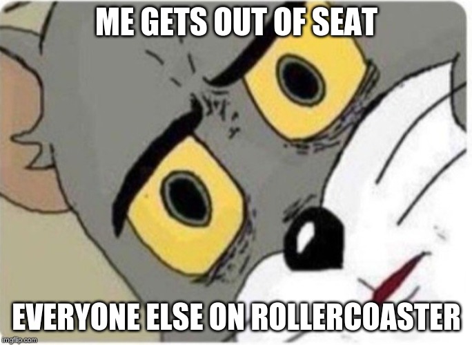 Tom and Jerry meme | ME GETS OUT OF SEAT; EVERYONE ELSE ON ROLLERCOASTER | image tagged in tom and jerry meme | made w/ Imgflip meme maker