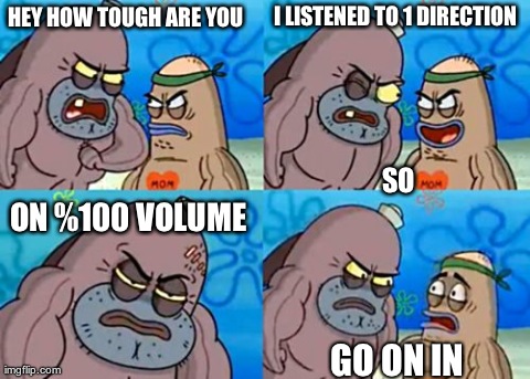 How Tough Are You | HEY HOW TOUGH ARE YOU I LISTENED TO 1 DIRECTION  ON %100 VOLUME GO ON IN SO | image tagged in memes,how tough are you | made w/ Imgflip meme maker