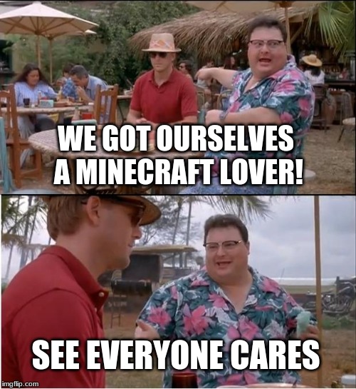 See Nobody Cares | WE GOT OURSELVES A MINECRAFT LOVER! SEE EVERYONE CARES | image tagged in memes,see nobody cares | made w/ Imgflip meme maker