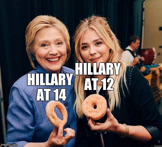 Hillary Donuts | HILLARY AT 12 HILLARY AT 14 | image tagged in hillary donuts | made w/ Imgflip meme maker