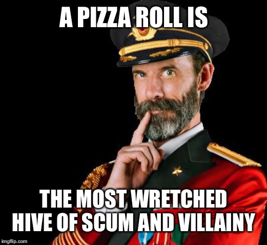 captain obvious | A PIZZA ROLL IS THE MOST WRETCHED HIVE OF SCUM AND VILLAINY | image tagged in captain obvious | made w/ Imgflip meme maker