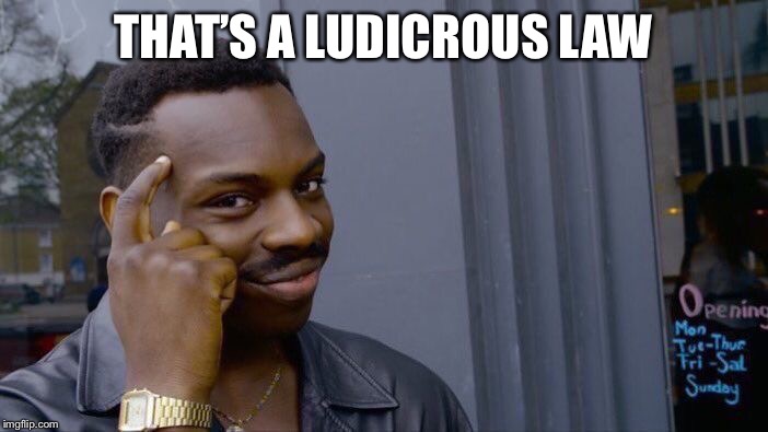 Roll Safe Think About It Meme | THAT’S A LUDICROUS LAW | image tagged in memes,roll safe think about it | made w/ Imgflip meme maker