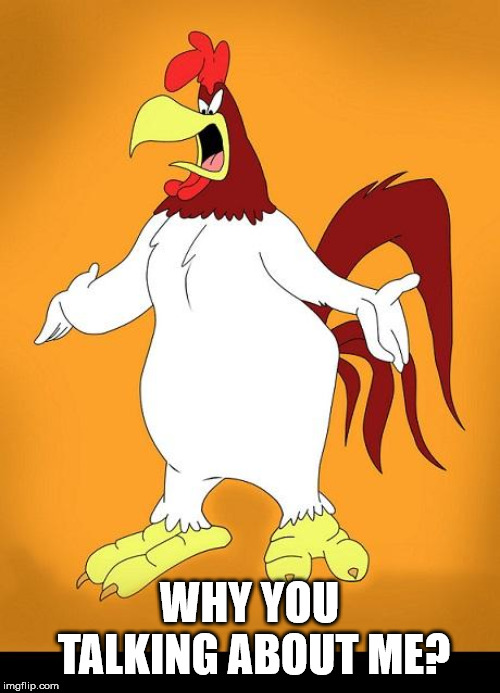Foghorn leghorn | WHY YOU TALKING ABOUT ME? | image tagged in foghorn leghorn | made w/ Imgflip meme maker