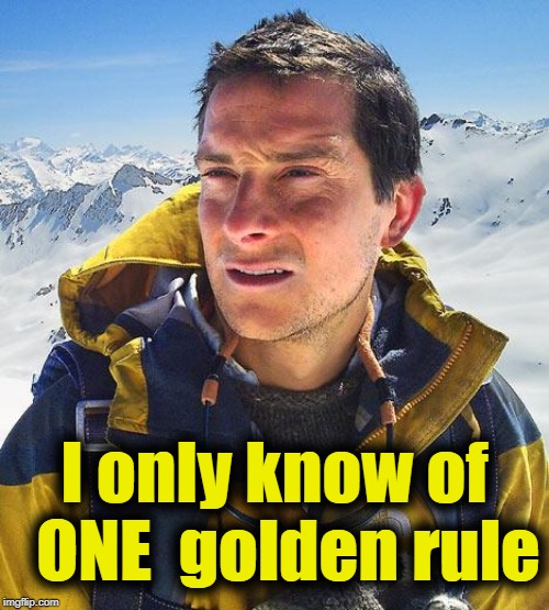 Bear Grylls Meme | I only know of  ONE  golden rule | image tagged in memes,bear grylls | made w/ Imgflip meme maker