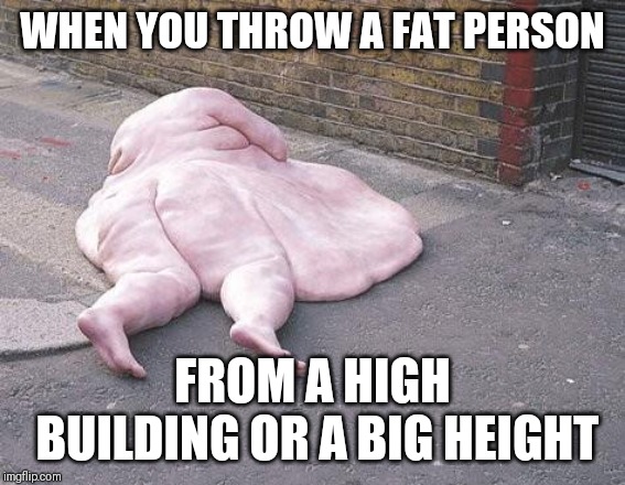 When you throw a fat person | WHEN YOU THROW A FAT PERSON; FROM A HIGH BUILDING OR A BIG HEIGHT | image tagged in fat splat,memes,dank memes,fat guy,triggered | made w/ Imgflip meme maker