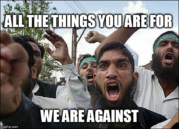 Muslim rage boy | ALL THE THINGS YOU ARE FOR; WE ARE AGAINST | image tagged in muslim rage boy | made w/ Imgflip meme maker