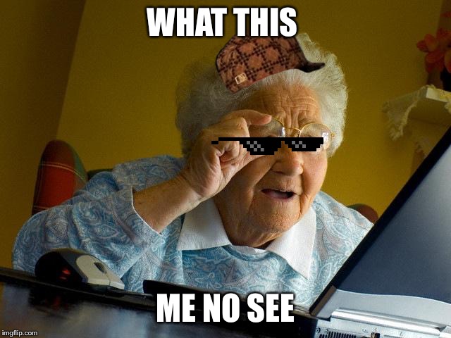 Grandma Finds The Internet | WHAT THIS; ME NO SEE | image tagged in memes,grandma finds the internet | made w/ Imgflip meme maker