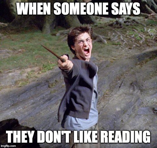 Harry potter | WHEN SOMEONE SAYS; THEY DON'T LIKE READING | image tagged in harry potter | made w/ Imgflip meme maker