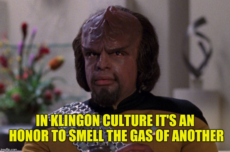 IN KLINGON CULTURE IT'S AN HONOR TO SMELL THE GAS OF ANOTHER | made w/ Imgflip meme maker