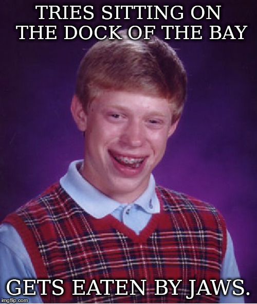Bad Luck Brian Meme | TRIES SITTING ON THE DOCK OF THE BAY; GETS EATEN BY JAWS. | image tagged in memes,bad luck brian | made w/ Imgflip meme maker