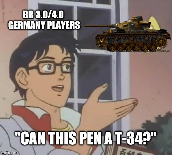 BR 3.0/4.0 Germany Players | BR 3.0/4.0 GERMANY PLAYERS; "CAN THIS PEN A T-34?" | image tagged in memes,is this a pigeon,warthunder,tank | made w/ Imgflip meme maker
