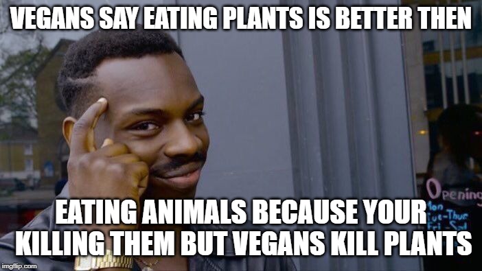 Roll Safe Think About It Meme | VEGANS SAY EATING PLANTS IS BETTER THEN; EATING ANIMALS BECAUSE YOUR KILLING THEM BUT VEGANS KILL PLANTS | image tagged in memes,roll safe think about it | made w/ Imgflip meme maker