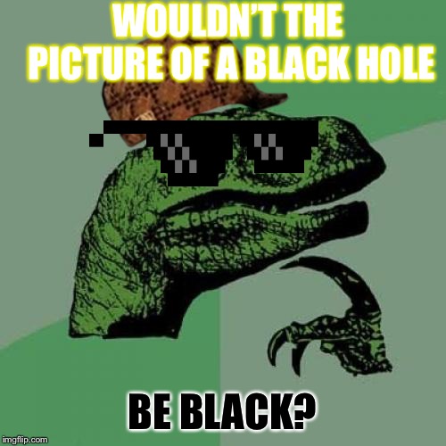 Philosoraptor | WOULDN’T THE PICTURE OF A BLACK HOLE; BE BLACK? | image tagged in memes,philosoraptor | made w/ Imgflip meme maker