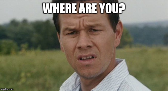 Mark Wahlburg confused | WHERE ARE YOU? | image tagged in mark wahlburg confused | made w/ Imgflip meme maker