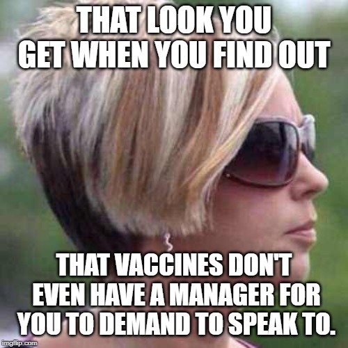 May I speak to your manager | THAT LOOK YOU GET WHEN YOU FIND OUT; THAT VACCINES DON'T EVEN HAVE A MANAGER FOR YOU TO DEMAND TO SPEAK TO. | image tagged in may i speak to your manager | made w/ Imgflip meme maker