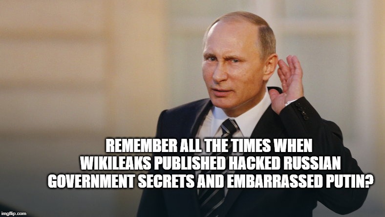 Putin is listening to you | REMEMBER ALL THE TIMES WHEN WIKILEAKS PUBLISHED HACKED RUSSIAN GOVERNMENT SECRETS AND EMBARRASSED PUTIN? | image tagged in putin is listening to you | made w/ Imgflip meme maker