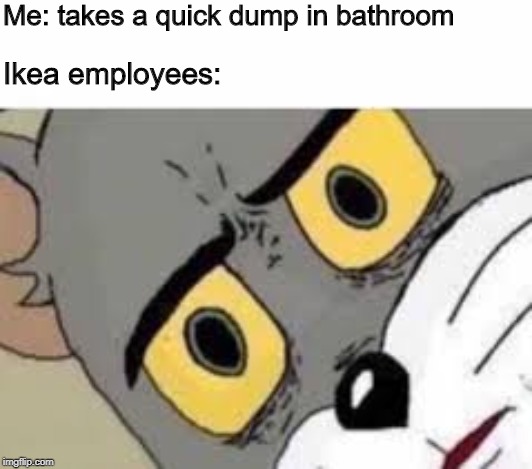 Me: takes a quick dump in bathroom; Ikea employees: | image tagged in unsettled tom,ikea | made w/ Imgflip meme maker