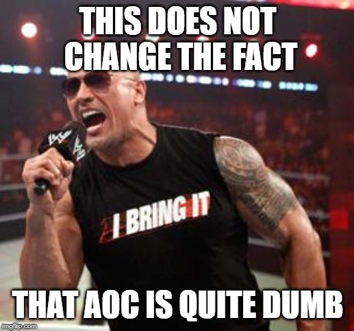 The Rock It Doesn't Matter | THIS DOES NOT CHANGE THE FACT THAT AOC IS QUITE DUMB | image tagged in the rock it doesn't matter | made w/ Imgflip meme maker