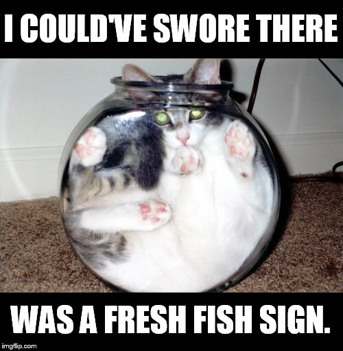 I COULD'VE SWORE THERE WAS A FRESH FISH SIGN. | made w/ Imgflip meme maker