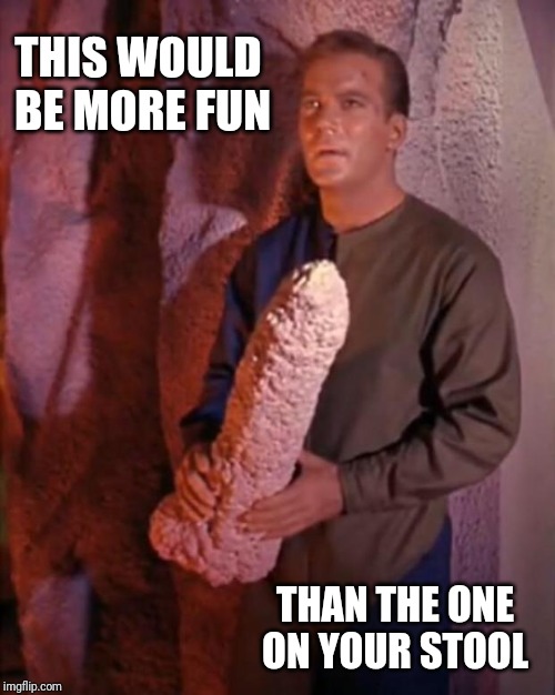 Kirk dildo | THIS WOULD BE MORE FUN THAN THE ONE ON YOUR STOOL | image tagged in kirk dildo | made w/ Imgflip meme maker